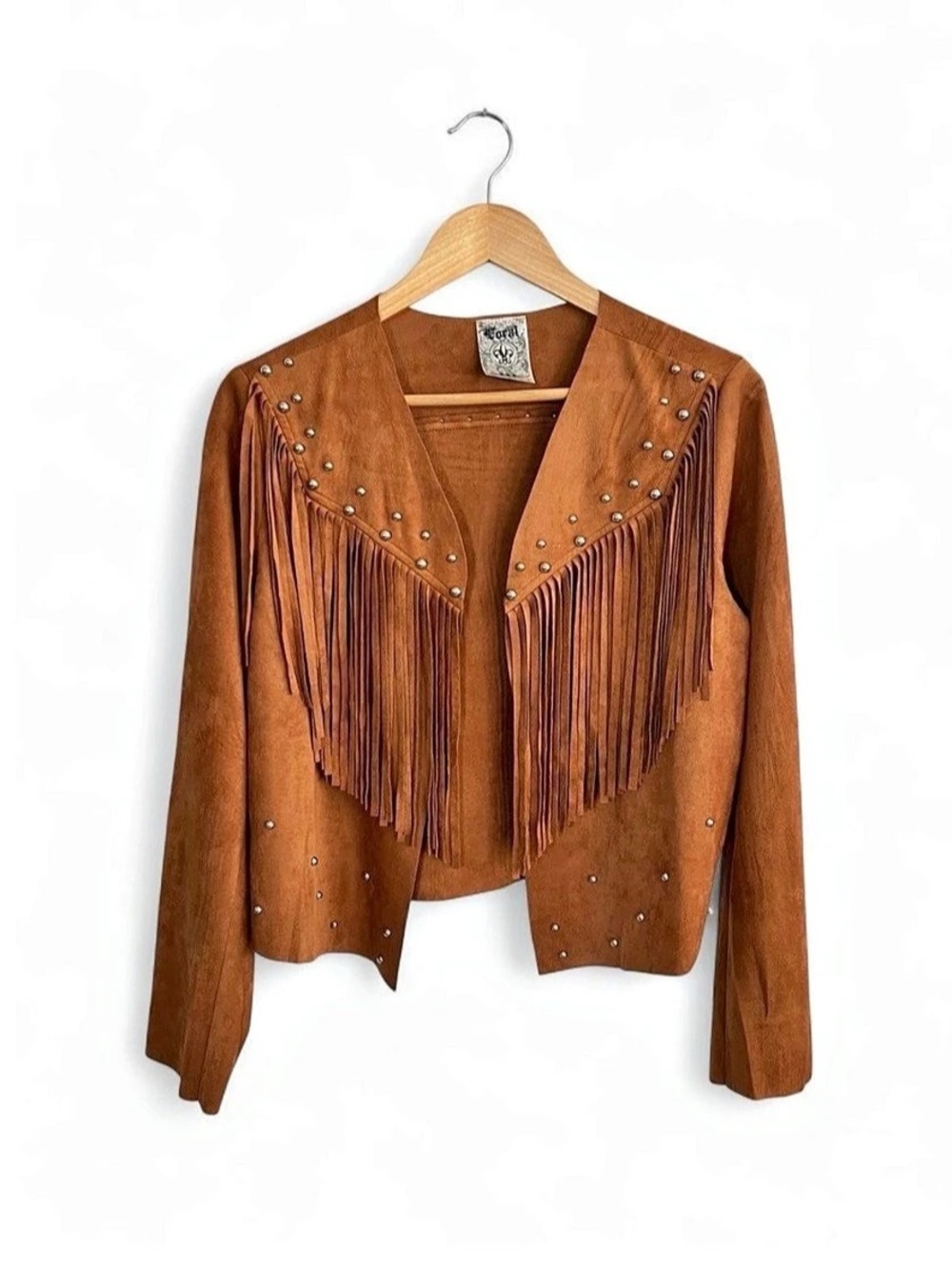 Vocal Studs Fringe Faux Suede L/S Jacket Fringe Studded Jacket in Brown Medium